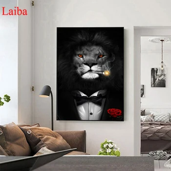 

2020 round Diamond Painting Retro style, animal drawing, lion Full square Rhinestone of Picture Diamond mosaic Valentine's