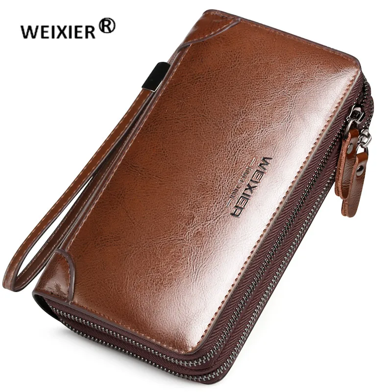 WEIXIER Leather Men's Clutch Bag Wristband Wallet Leather Men's Bag Wallet Leather Long Wallet With Coin Purse Men's Wallet