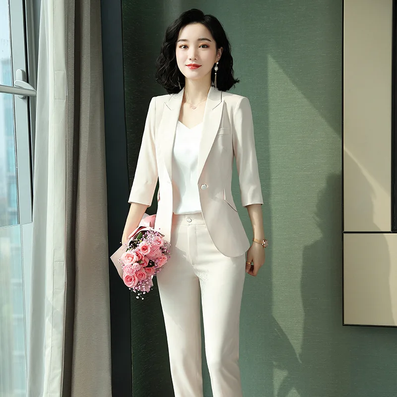 

Half-sleeve Shirt Set Female Spring Summer New Style Korean-style Slim Fit Elegant Young White Collar Hotel Manager Work Clothes