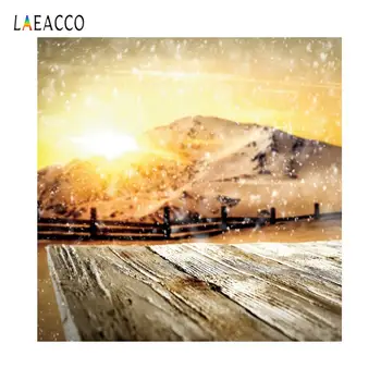 

Laeacco Sunset Snow Wooden Board Scenery Photography Backdrop Decoration Seamless Photographic Background For Photo Studio