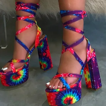 

2020 Brand New Arrivals Hot Sale Fashion Floral Extreme High Heel Platform Ankle-Wrap Super High Heels Sandals women shoes