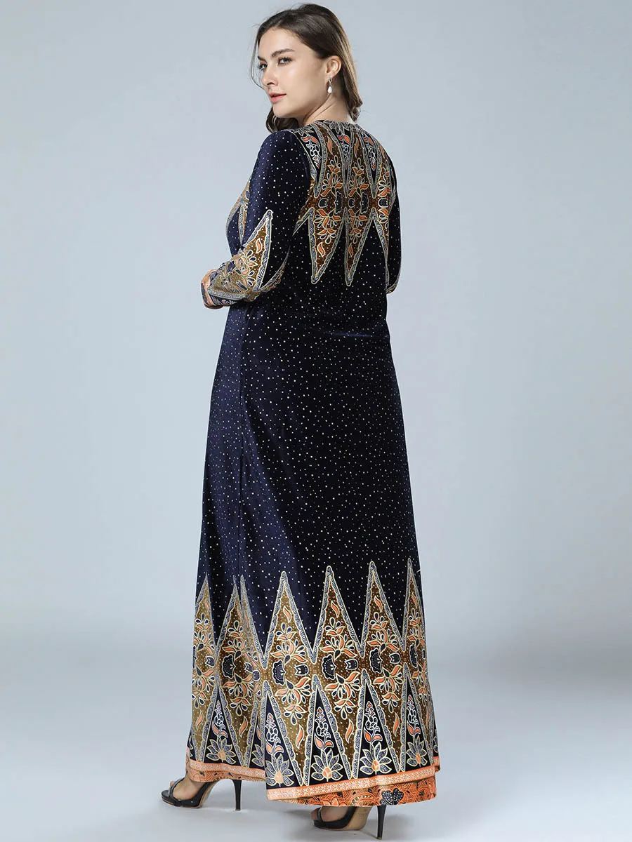2021 в этническом стиле с принтом женские бархатные Макси платье Абая больше