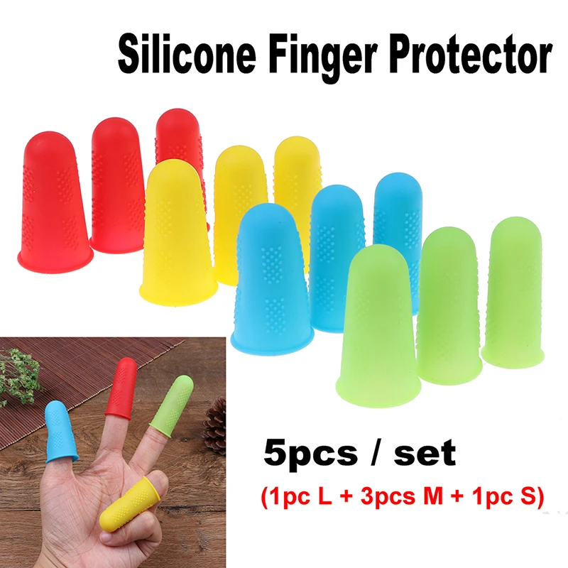 3/5pcs Silicone Finger Protector Sleeve Cover Anticut Heat Resistant