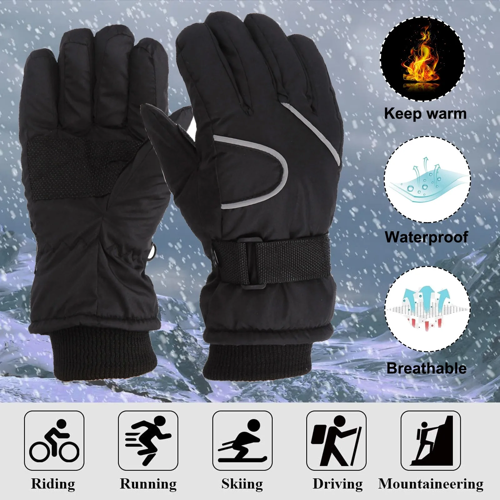 

4-8Y Kids Snow Ski Gloves Winter Outdoor Mittens Skating Snowboarding Windproof Warm Children Baby Full Finger Breathable gloves