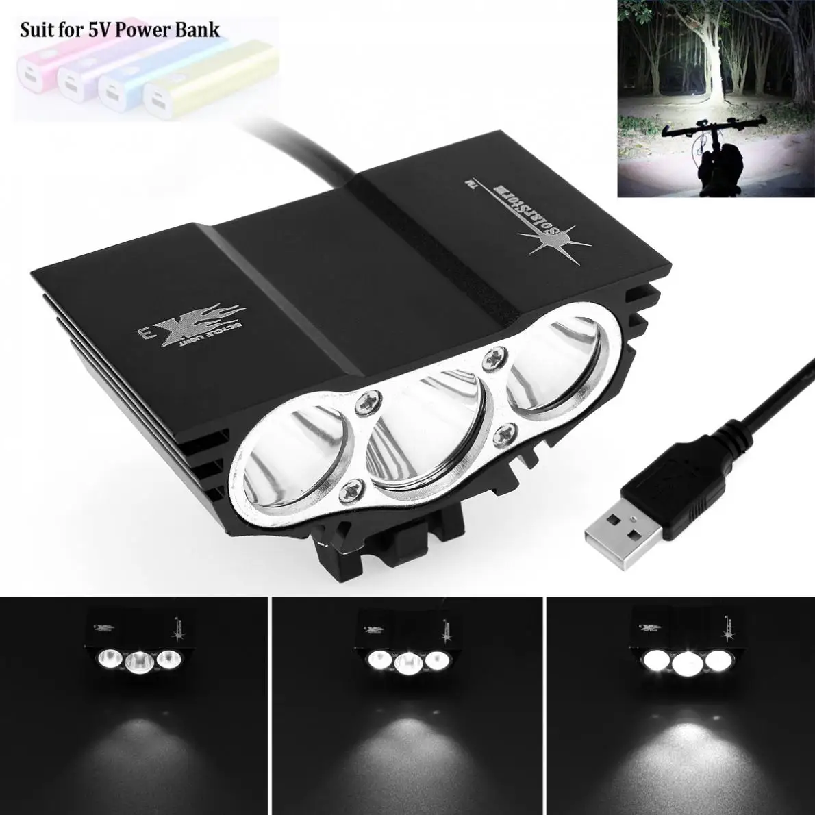 Фонасветильник велосипедный SolarStorm Outdoor X3 XM-L T6 светодиодный 4 режима 5 В USB | Спорт и
