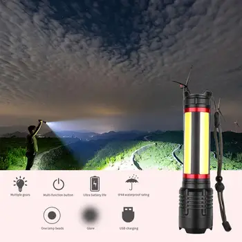 

XHP70 LED Glare Flashlight Waterproof Large Capacity Battery Low Power Reminder Rechargeable Zoomable Lamp with Battery