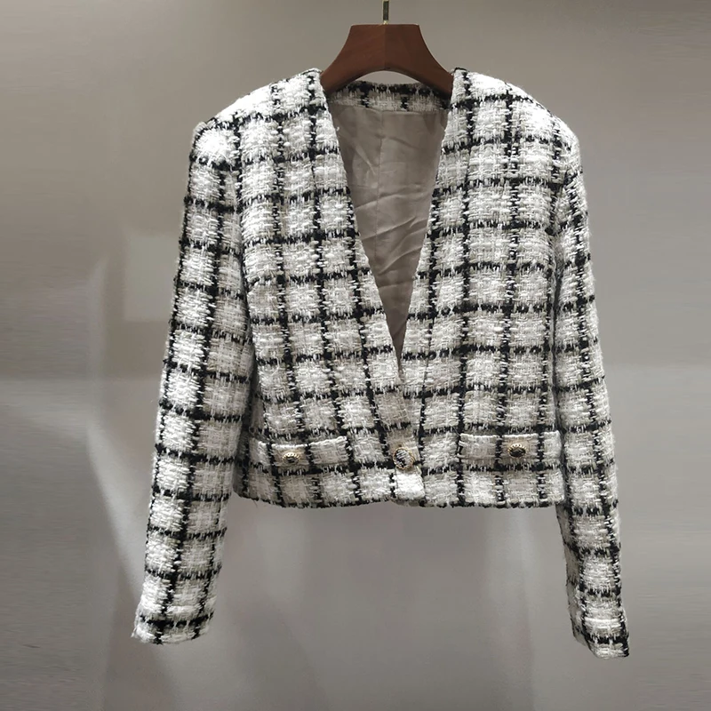 2019 осенняя и зимняя женская короткая куртка Ретро клетчатая с длинным рукавом Высококачественная шерстяная Элегантная куртка + брюки