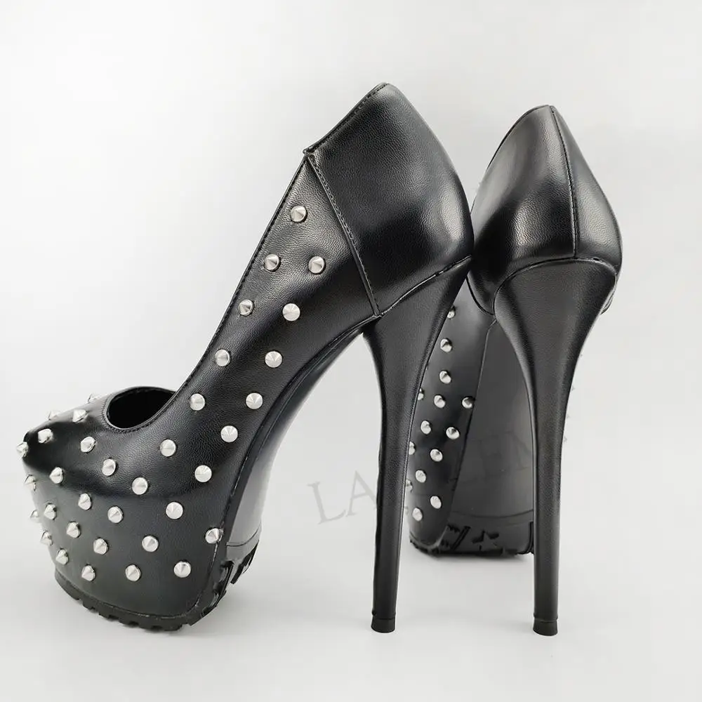 LAIGZEM с заклепками в стиле «панк» Женские туфли-лодочки на высокой платформе вечерние Показать Женская обувь на заклепках, удобная женская обувь, Talon Femme большой Размеры 44 45, 46, 47 50