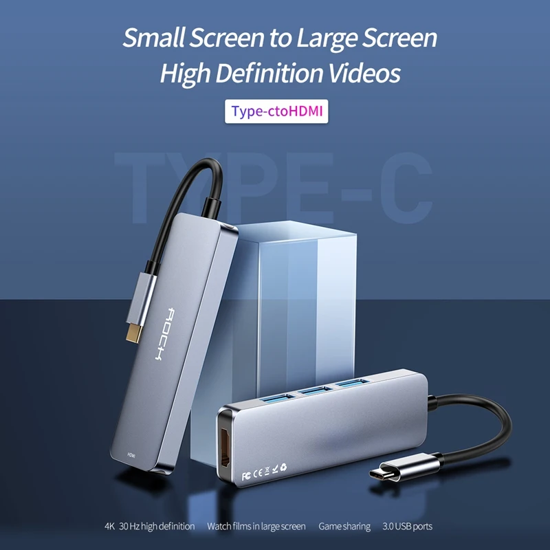 Рок USB C к HDMI конвертер 4K 30 Гц тип-c к HDMI 3 порта USB 3,0*3 адаптер для MacBook Pro Chromebook Pixel ТВ-проектор