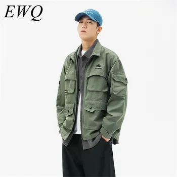 

EWQ / high quality men's wear 2020 spring new Lapel Loose Coat Tide Many Pocket Embroidery Work Clothes casual Jacket Male 9Y793