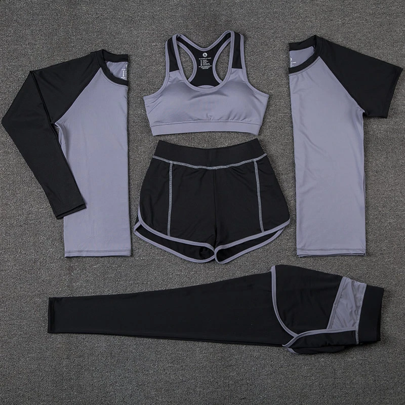 

Women's Tracksuit 5 Pcs Running Sportwear Patchwork Fitness Set Yoga Gym Set Workout Jogging Sports Suits XL Elastic Sport Wear