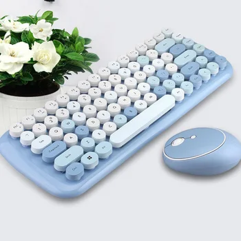 

Wireless Bluetooth Waterproof Keyboard Retro Colorful 84 Round Keys For Office PC Desktop Notebook Bluetooth Mac Windows