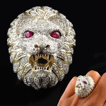 

Fashion Personality Men's Hip Hop Style Ring Punk Style CZ Red Eyes Lion Head Jewelry Suitable For Wedding Men's Gift Jewelry