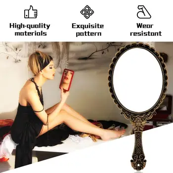 

Vintage Handhold Makeup Mirror Pink Repousse Floral Oval Round Cosmetic Hand Held Mirror With Handle For Ladies Beauty Dresser
