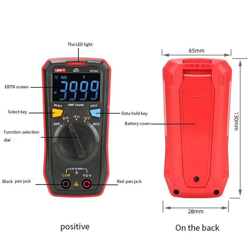 UNI-T UT123 Residential Multimeter HD ENTB Color Screen AC/DC Current Voltage Tester Battery Detection Tool