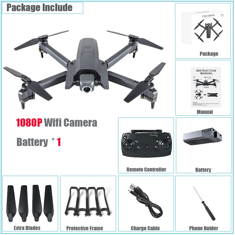 1080P 1 Battery Квадрокоптер мини-Дрон 4K HD Wifi FPV камера складной Радиоуправляемый вертолет оптическое положение потока игрушки селфи красота Дрон высота парение - Цвет: 1080P 1 Battery