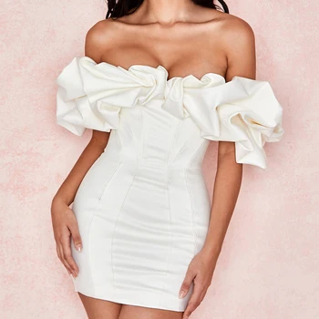 

Sexy Off Shoulder Bodycon Dress Slim Ruffles Trim Party Club Mini Dress Short Sleeve Ropa Mujer Zipper Up Dress Women Vestidos