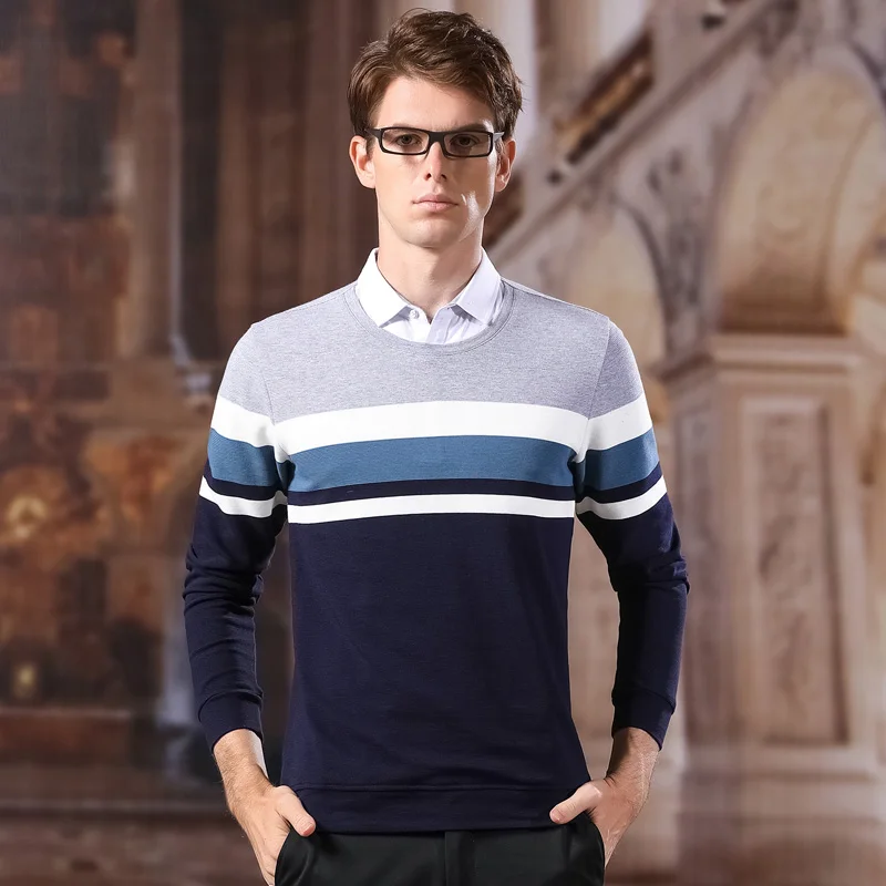

Fashion Sweaters Man Pullovers Shirt Collar Slim Fit Jumpers Knitred Fake Two Pieces Winter Korean Style Casual Mens Clothes