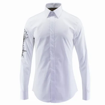 

Middle Guofeng Carp Embroidery Shirt Male Brand Men's Wear Shirt Slim Fit Shirt Male