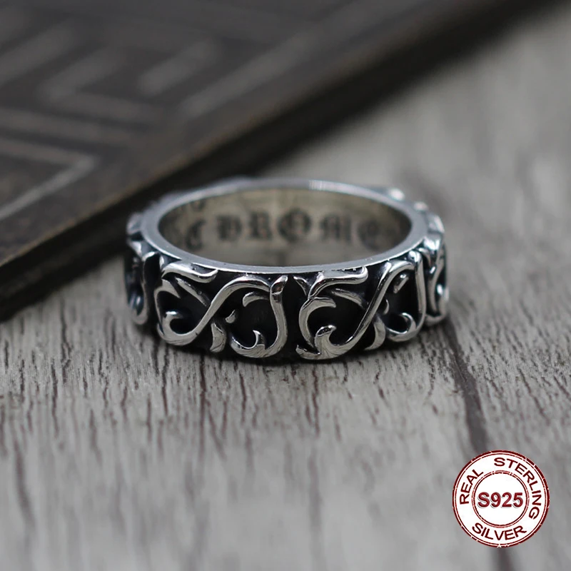 

S925 pure silver men's ring retro punk Do old restoring ancient ways eternity Rattan flower ring Do old unique Gift your lover