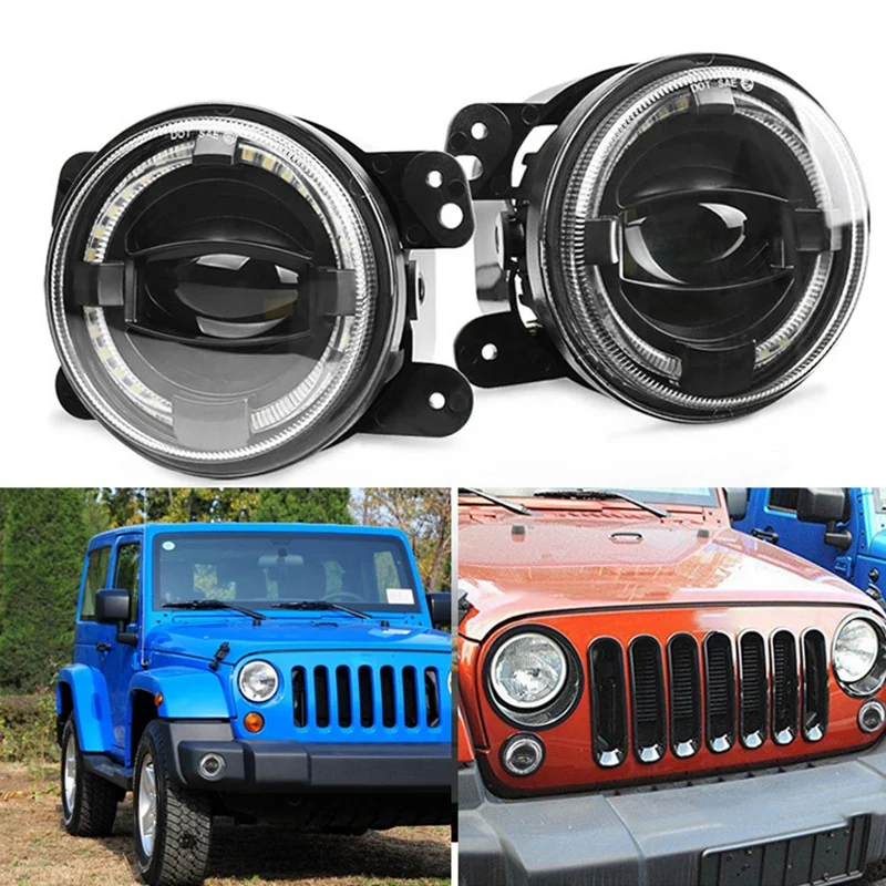 Для Jeep Wrangler JK TJ LJ Grand Cherokee 4 дюйма Круглый Автомобильный светодиодный противотуманный светильник 4D объектив проектора Белый Halo DRL Противотуманные фары