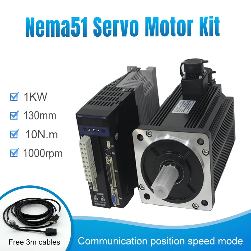 

1KW 1000W AC Servo Motor 10N.M 1000RPM 130ST-M10010 AC Motor Matched Servo Motor Driver 30A B2 Servo Motor kits with cables