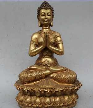 

zhao6868 13" Tibet Buddhism Bronze Gild Sakyamuni Shakyamuni Amitabha Buddha Statue