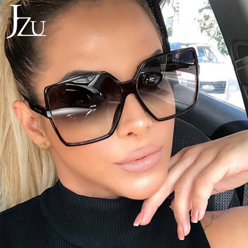 

JZU Fashion Women Oversize Sunglasses Black Leopard Gradient Plastic Brand Designer Female big retro Sunglasses Women oculos