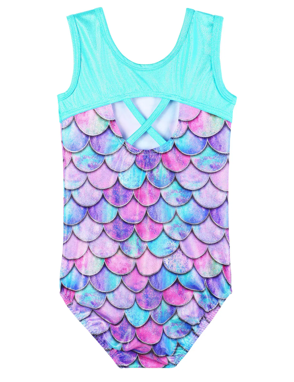 BAOHULU Sleeveless Ballet Leotard for Girls One Piece Scale Print Gymnastics Leotard Kids Practice Outfit Dance Wear