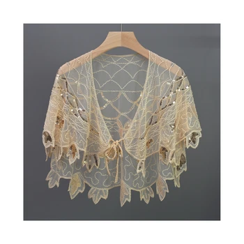 

Women Net Yarn Thin Lace-up Short Shawl Latin Modern Dance Sequin Beads Cape M7DD