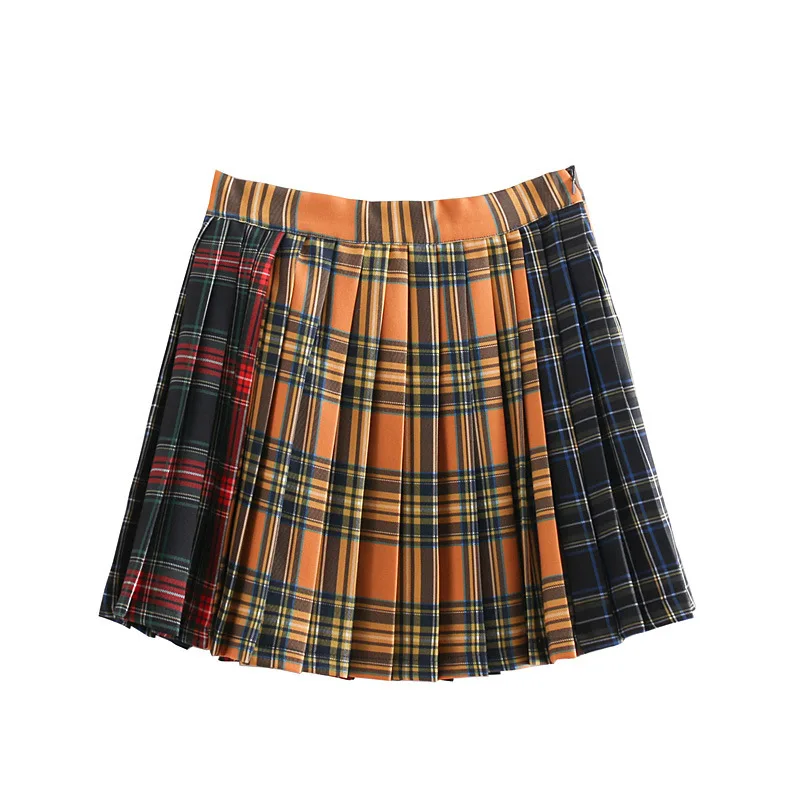 

2018 Western Style Autumn And Winter WOMEN'S Dress New Style Mixed Colors Pleated Mini Skirt