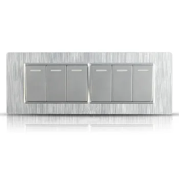

Switch socket brushed silver panel six open double control wall switch