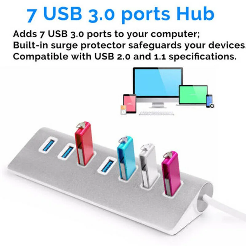 7 портов адаптер концентратор Алюминиевый сплав USB 3,0 для Mac OS Windows PC ноутбук