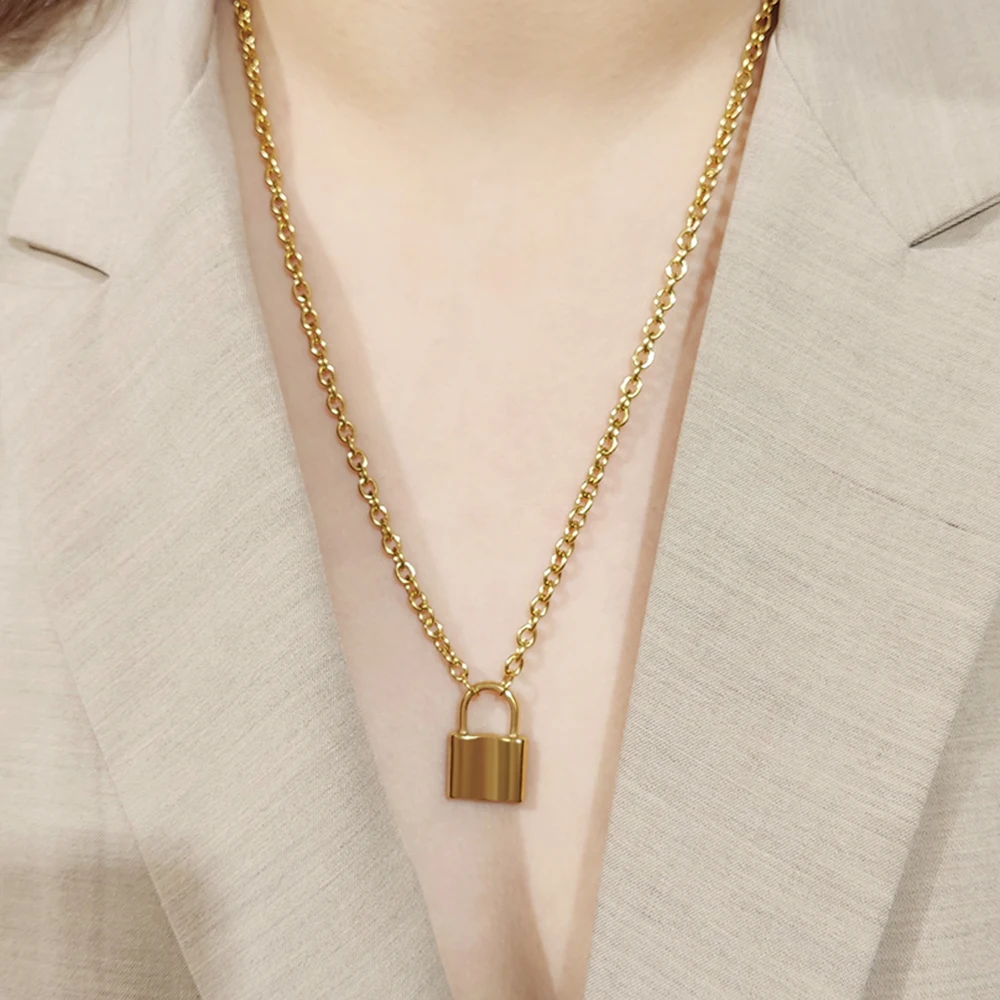 Padlock Pendant Stainless Steel Gold