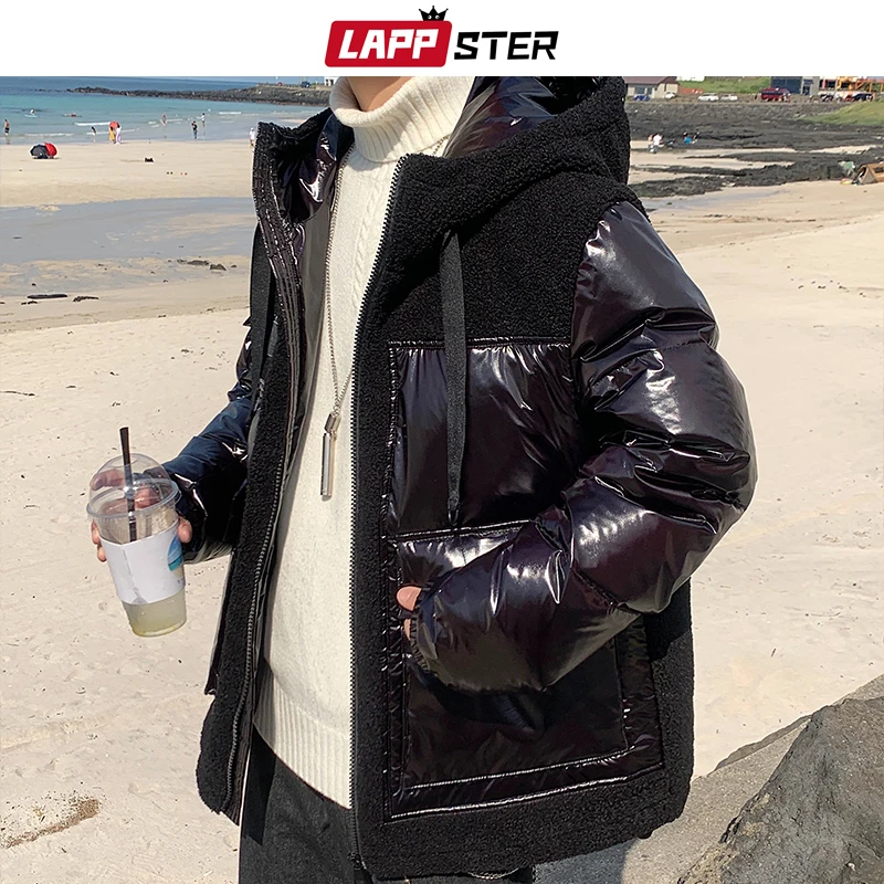 LAPPSTER Японская уличная одежда Лоскутная парка мужская шерсть хип хоп зимние куртки пальто черный хаки с капюшоном толстые куртки 5xl