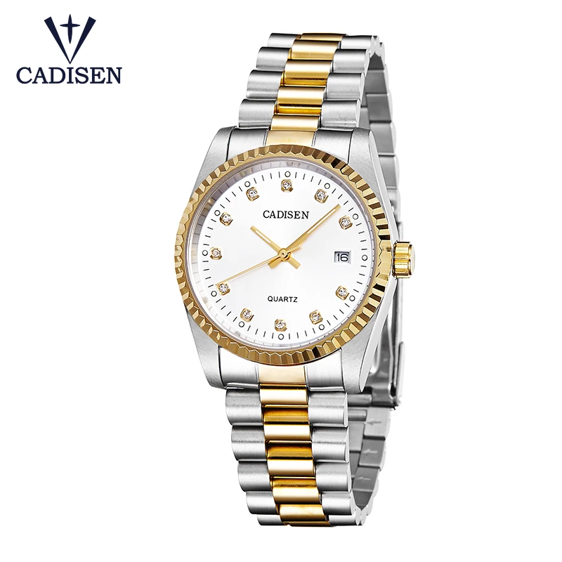 golden wristwatch Cadisen часы для мужчин Топ люксовый бренд Мужские часы нержавеющая сталь кварцевые наручные часы модные повседневные часы relogio masculino - Цвет: golden wristwatch