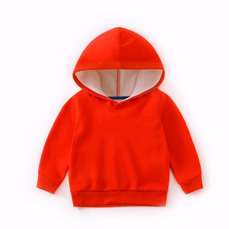 Толстовки с капюшоном для маленьких мальчиков и девочек; сезон зима-осень; Детские Бархатные толстовки; хлопковый свитер с длинными рукавами для малышей; детская футболка; одежда - Цвет: Solid Red