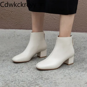 

winter The New fashion British style Square head Thick heel Martin boots black Beige Sexy Side zipper High heels Women boots