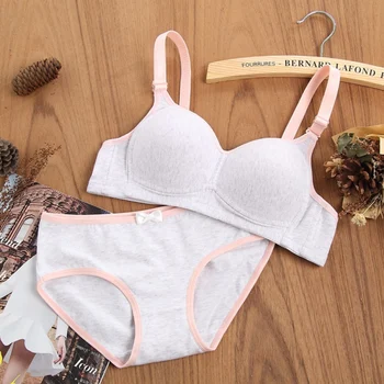 

Women Thin Bra Briefs Set Ladies Sweet Padded Push Up Bras Seamless Cotton Briefs Comfort Gathered Underwear Suits QHAG New