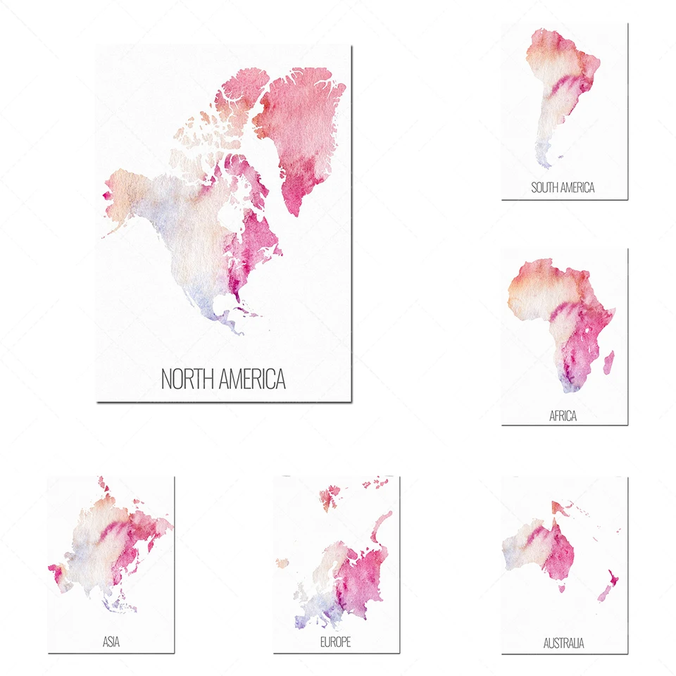 Set Di Poster Per 6 Continenti, Mappa Del Nord America, Mappa Dell'Europa, Mappa Dell'Asia, Mappa Del Sud America, Mappa Dell'Africa, Mappa Dell'Austr