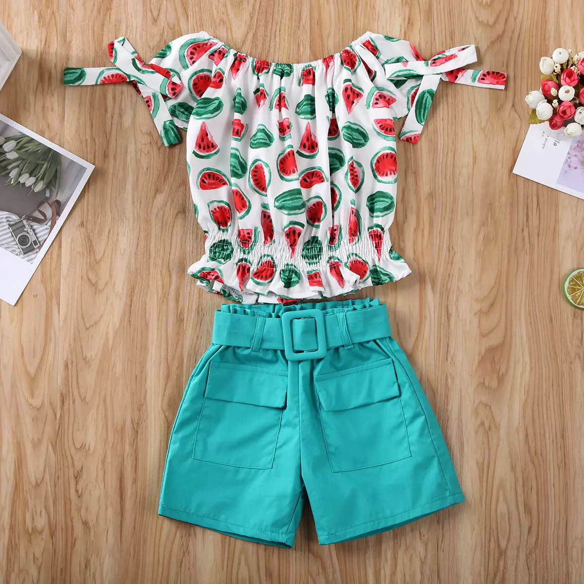 Комплект одежды из 2 предметов для маленьких девочек, милый праздничный летний укороченный топ и шорты для малышей, комплект одежды, костюм