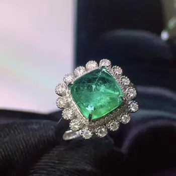 

H622 Emerald Ring 3.95ct Pure 18 K Gold Colombia origin Natural Green Emerald Gemstone Diamond Female Rings for women Fine Ring