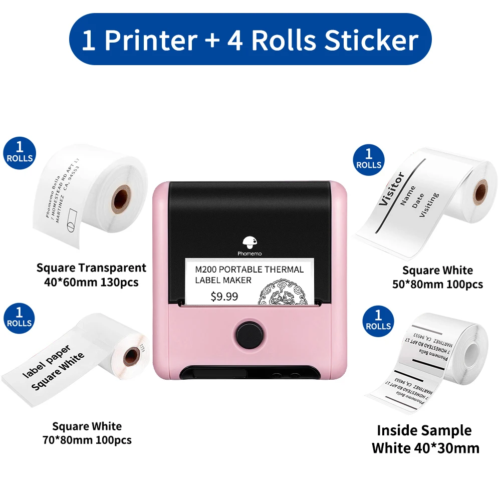 mini printer for laptop Phomemo Thermal Label Maker M200 Photo Big Sticker Printer Commercial Label QR Code,Barcode Labeler Machine Paper width:20-75mm small portable printers for travel Printers