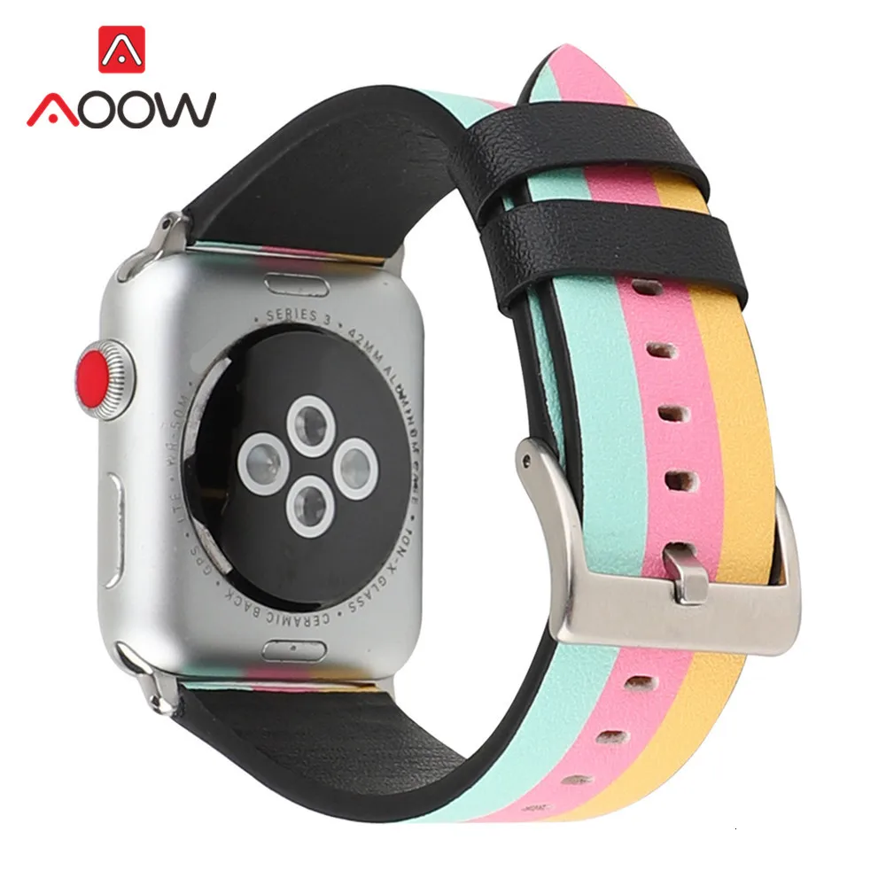 Мягкий кожаный ремешок для наручных часов Apple Watch, версии 4 40 мм 44 мм, 38 мм, 42 мм, полосатый Для мужчин Для женщин запасной браслет ремешок