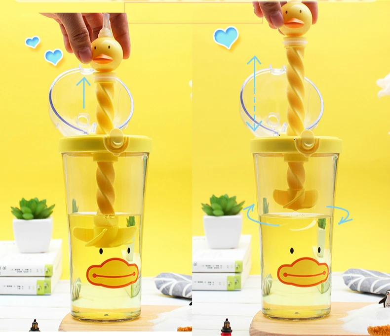 Маленькая желтая утка кружки с рисунками из мультфильмов креативные милые с животным принтом смешивая соломенная пластиковая чашка Студенческая офисная молочная кофейная послеобеденная чайная чашка