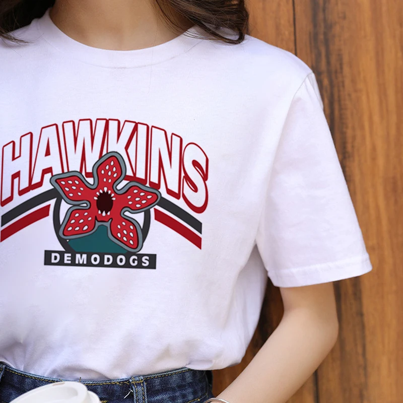 Новые странные вещи Сезон 3 Harajuku Ullzang Футболка женская 90s графическая футболка с перевернутым пухом футболка Забавный мультфильм Топ Футболки женские - Цвет: 6791