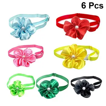

6pcs Pets Bow Ties Solid Color Flower Collar Adjustable Neckties Pet Grooming Tools for Puppy Dog Cat (Mixed Colors)