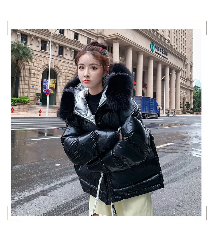 Cotton Big Aritificial Fur Parkas Winter Jacket Women Gold Silver Double Side Coat Female Warm Oversize | Женская одежда