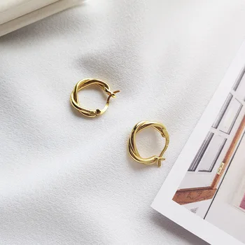 

S925 Sterling Silver Jewelry Style Versatile Circle Earrings Gold Earrings Twist Earrings Female Accessories JEW10003