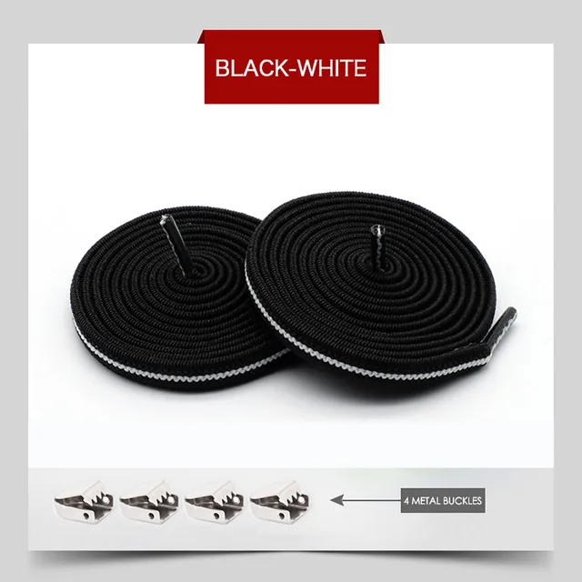 Elastic Shoelaces No Tie Shoe laces Outdoor Leisure Sneakers Quick Safety Flat Shoe lace Kids And Adult Unisex Lazy laces 1 Pair Black-white